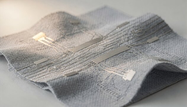 Medium shot capturing fabricbased flexible resistor arrays integrated into textile surfaces highlighting stretchable and wearable sensor technology.