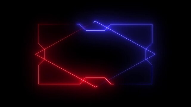 Abstract neon glowing light high tech rectangular blue and red color frame animated on background. New design frame. motion video animation 