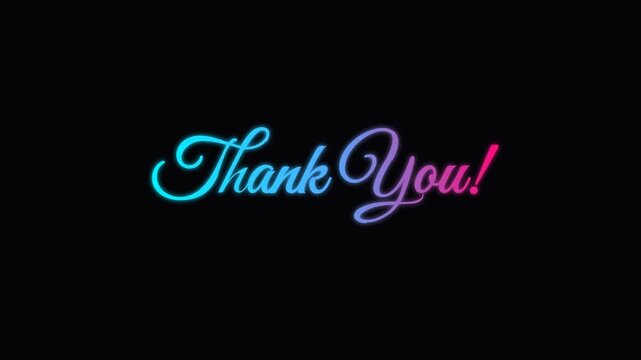 Thank You Neon Text Animation with Particles on Black Background.