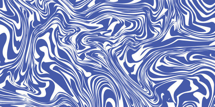 Blue wavy lines abstract background. Trendy psychedelic retro style backdrop. Waves, swirl and twirl pattern. Twisted distorted vector texture.