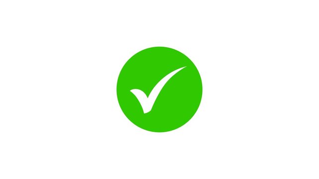 Green check mark icon animation, correct choice symbol loop, validation, and success concept