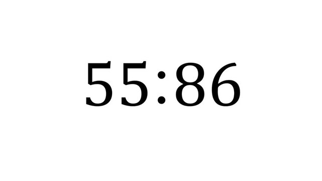 Digital countdown timer clock animation with black numbers running on a white background