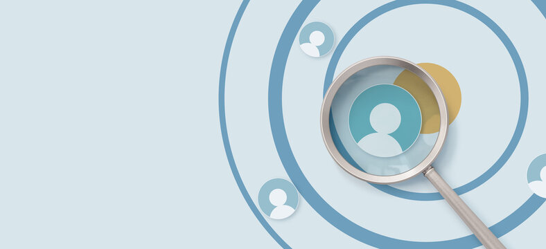 Niche marketing analysis concept, personalization customer segmentation, Magnifying glass focus on target audience, Marketing segmentation strategy, consumer optimization and engagement profit