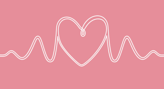 Heart shaped ECG line on a vibrant pink background