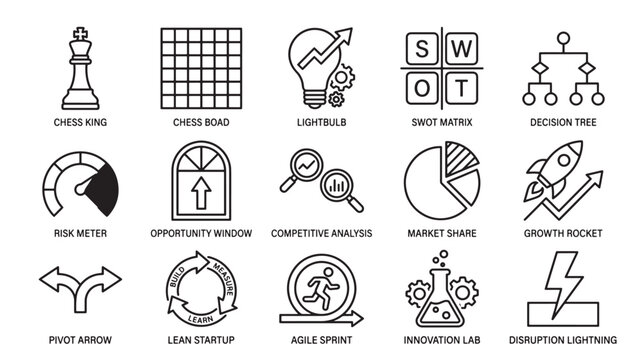 Business Strategy Icons Set For Corporate Presentations And Marketing Materials