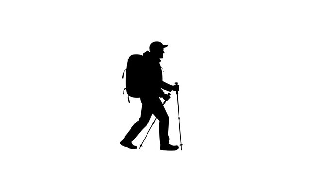 Hiking man silhouette, backpacker icon, trekking person, walking vector
