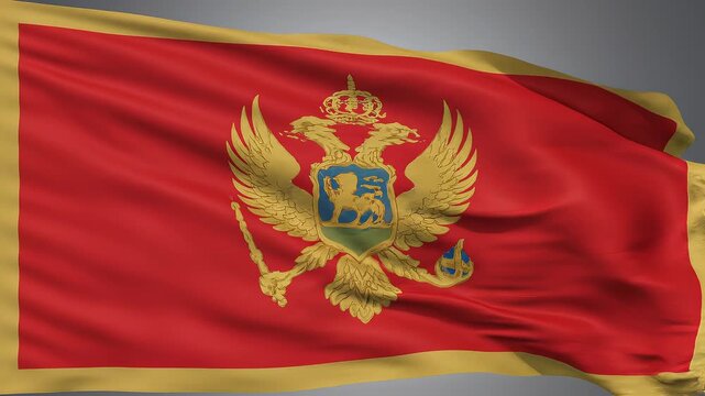 Flag of montenegro with golden double headed eagle and crown on red background