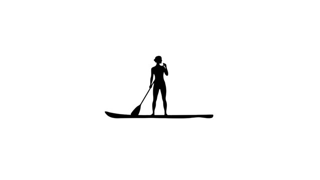 Stand up paddleboard, SUP, black silhouette, vector icon, water sports