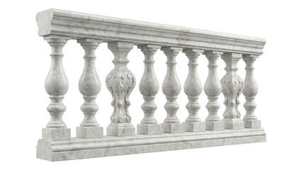 Fototapeta premium Ornate marble balustrade section with elaborate hand carved floral details isolated on transparent background png.