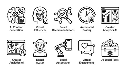 Fototapeta premium AI Social Media Tools Icons Collection.