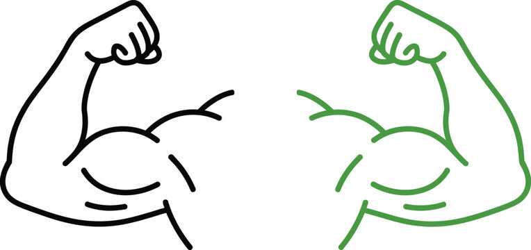Line art icons of muscular arms flexing biceps