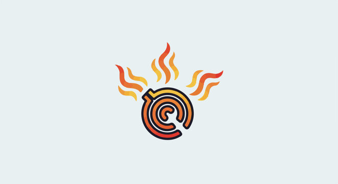 Stylized coil of fire emanates heat and energy