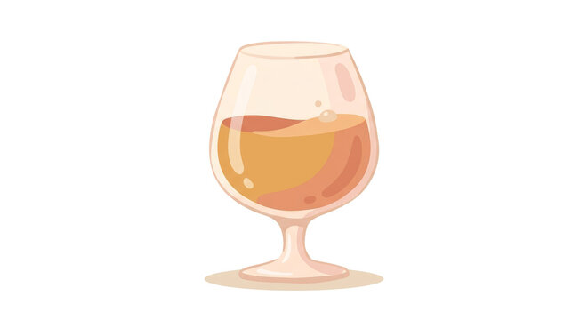 PNG cut out isolated background. A flat vector-style cartoon illustration of a clear snifter glass holding a portion of golden-brown liquor, such as brandy or cognac.