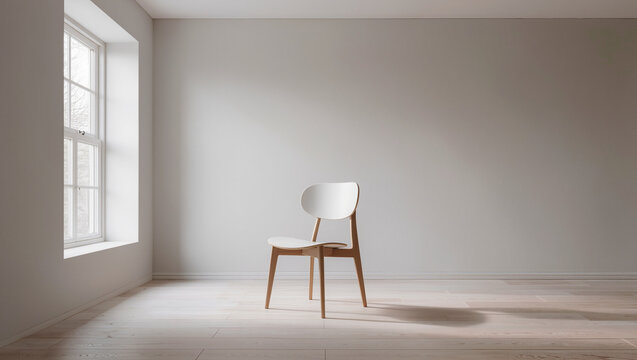 Modern white chair with wooden legs.