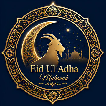 Eid Ul Adha Mubarak Golden Goat Crescent Mosque Design