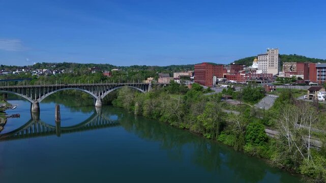 Downtown Fairmont West Virginia Aerial View of Historic Buildings and Streets