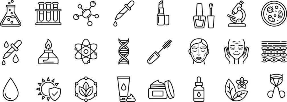 Black line icons for skincare and cosmetics products