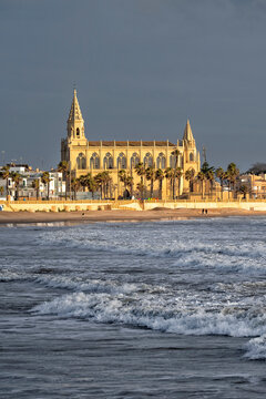 Chipiona, Spain. Santuario de Nuestra Senora de Regla. Atlantic Ocean. Sea travel and tourism	