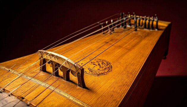 Traditional Korean Gayageum Zither Close-Up with Moveable Bridge and Silk Strings on Wooden Surface