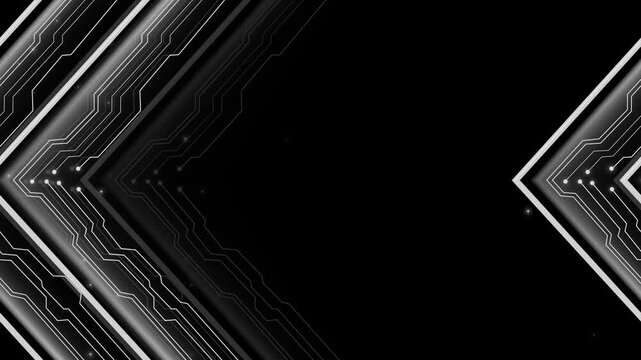 Abstract background with angular golden circuit-like chevrons pointing right animation