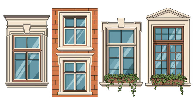 Classic architectural window frame designs set