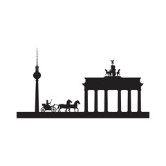 Berlin landmark silhouette with Brandenburg Gate and horse carriage © NILUFA