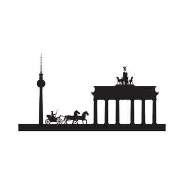 Berlin landmark silhouette with Brandenburg Gate and horse carriage