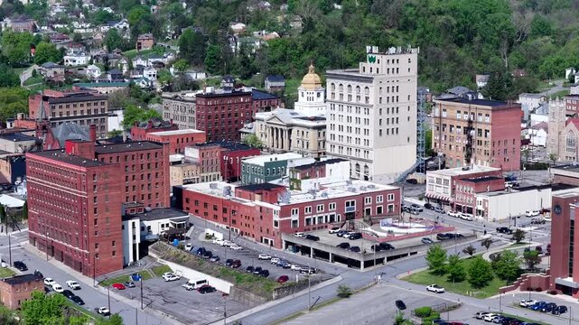 Downtown Fairmont West Virginia Aerial View of Historic Buildings and Streets