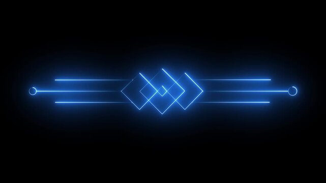Neon glowing blue color deco divider header icon on black background.