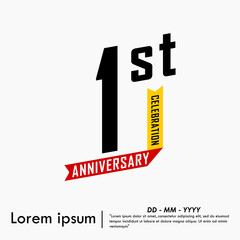 1st year anniversary celebration emblem. black anniversary logo with red-yellow ribbon on white background. vector illustration template design for web, flyers, poster, greeting card © thitiwat