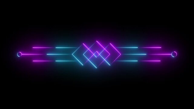 Neon glowing blue and pink color deco divider header icon on black background.