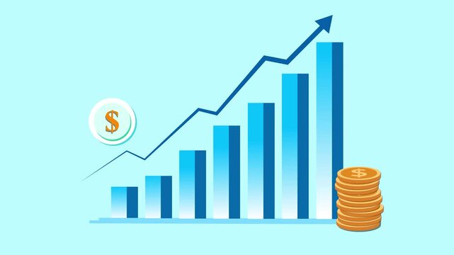 Stylized financial growth concept ascending bar chart upward arrow animation