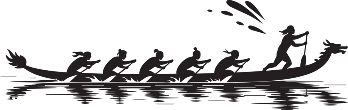 Dragon boat festival vector illustration of team racing on river waves.