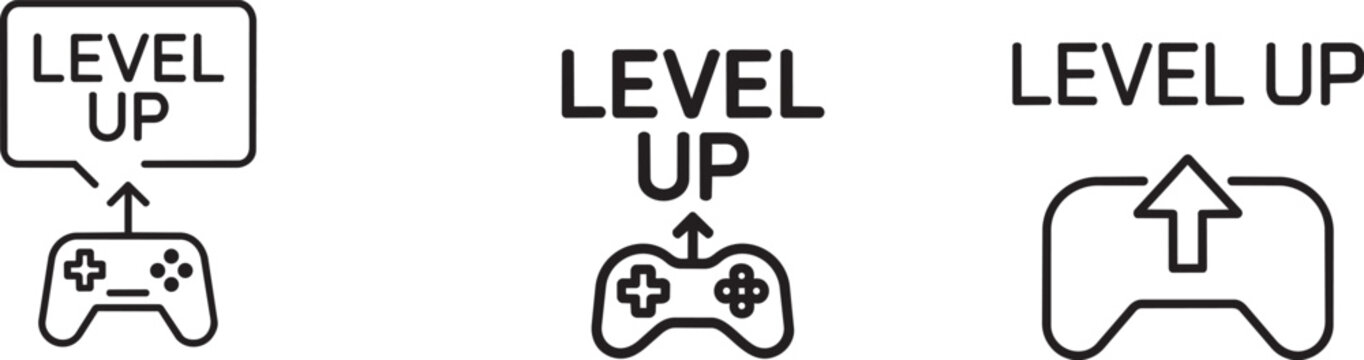 Level up gaming icon set for esport player achievement illustration.
