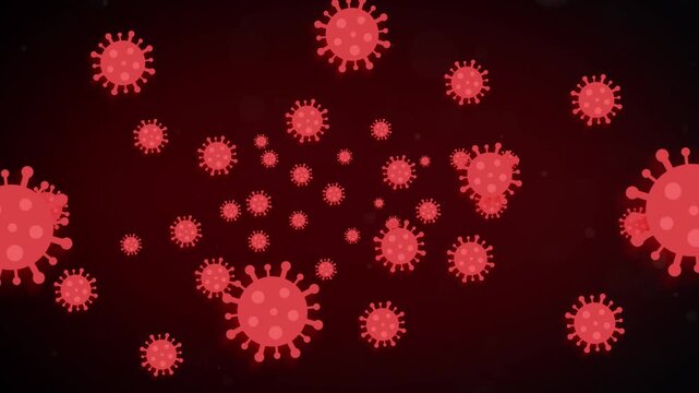 Animation of hantavirus Cells with Spike Proteins Floating on Dark Background, Medical Concept, virus outbreak
