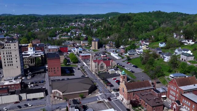 Downtown Fairmont West Virginia Aerial View of Historic Buildings and Streets