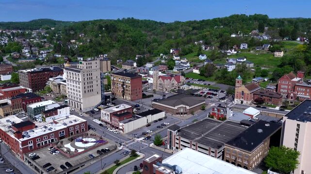 Downtown Fairmont West Virginia Aerial View of Historic Buildings and Streets