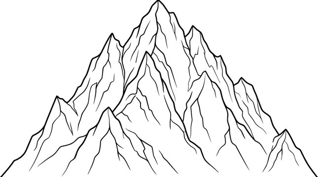 Minimalist Mountain Peak Line Art Illustration - Hand Drawn Rocky Ridge Vector Outline for Adventure and Outdoor Logos
