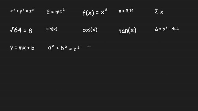 A video showcasing mathematical equations on a blackboard with a grid pattern