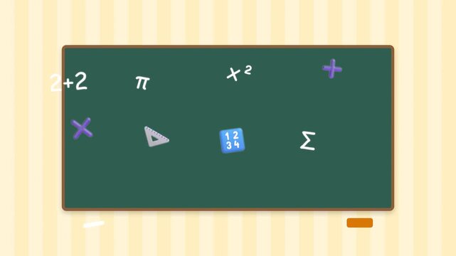 A video showcasing various mathematical symbols and equations written on a green chalkboard in a classroom setting
