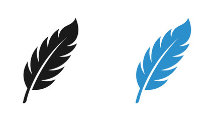 Set of two minimalist feather icons in black and blue colors on white background © Iqbal
