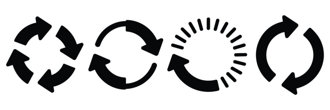 Circle arrow vector illustration silhouette icon set containing refresh reload rotation repeat recycle update sync circular motion symbols design