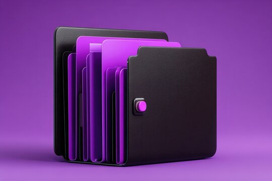 Black folder with purple inserts on purple background