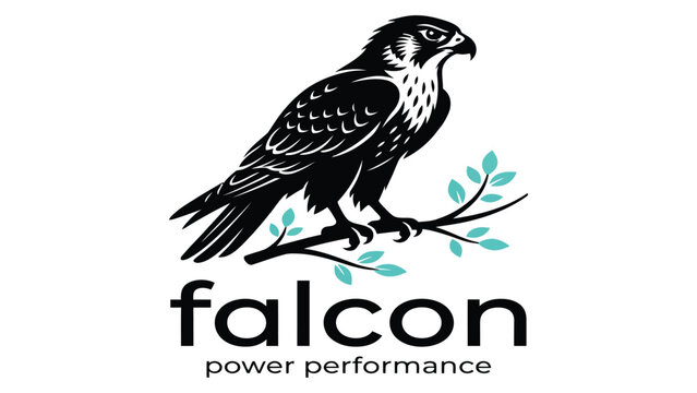 Falcon perches on a small branch to represent power and performance in this professional logo design.