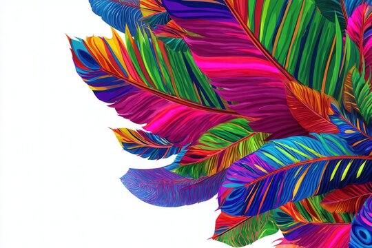 Colorful abstract feathers pattern on white background