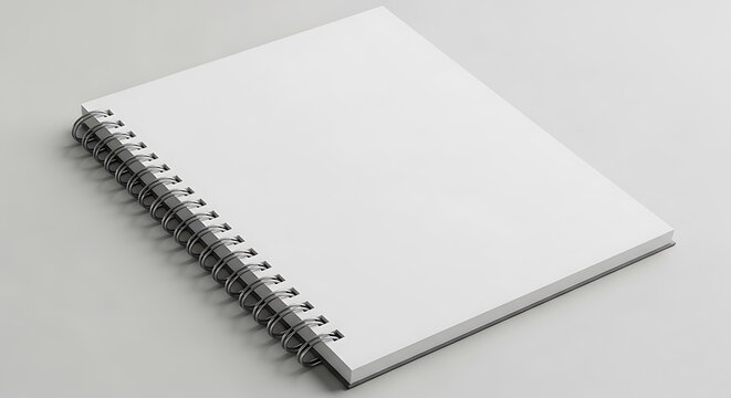 Blank spiral notebook with silver coil white pages on transparent background