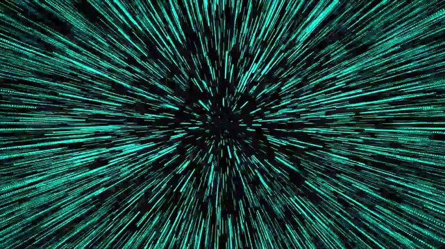 Abstract teal light speed warp tunnel motion background