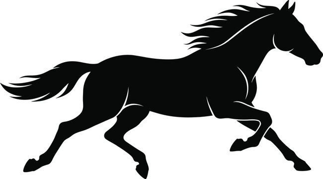Horse silhouette depicts a powerful stallion galloping in a dynamic and energetic motion profile.