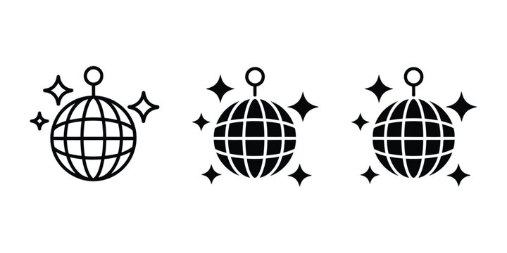 Disco ball vector icon collection line and solid style party symbol dance club nightlife celebration illustration isolated modern design