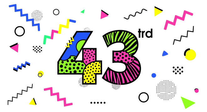 Colorful Retro 43rd Anniversary Celebration Graphic.